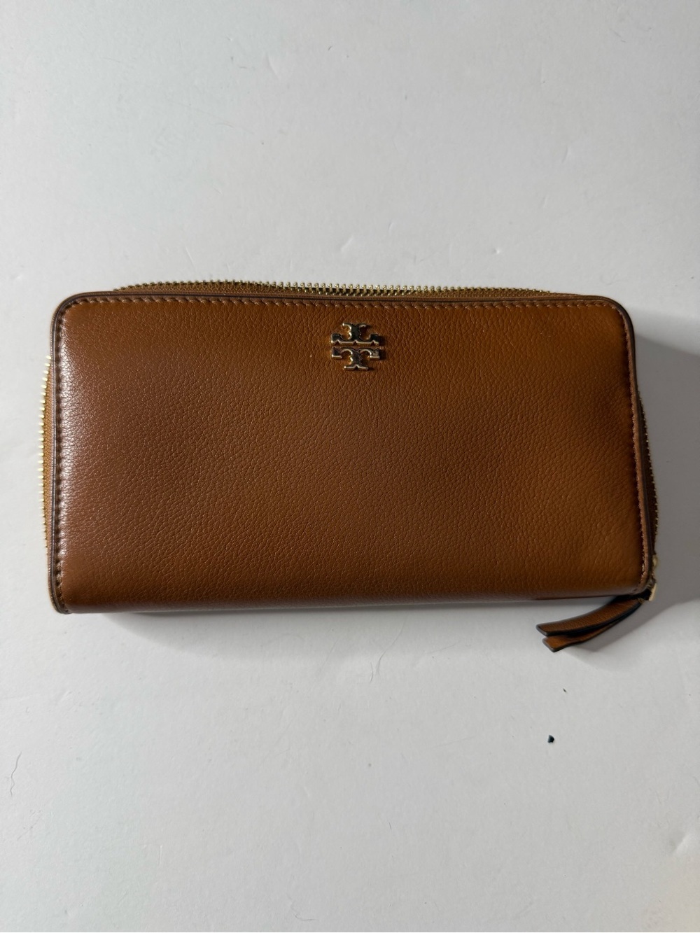Tory Burch Tan Leather Zip-Around Wallet with Logo